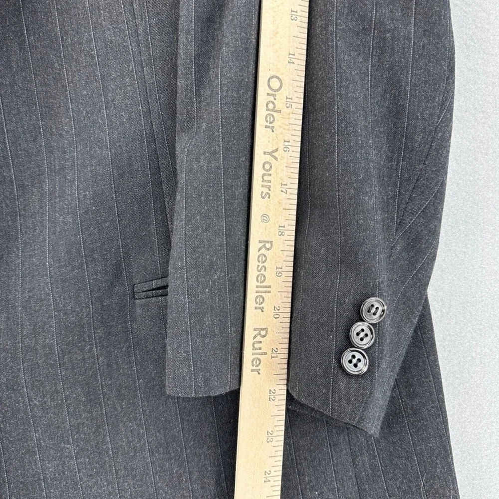VTG 80s ACTWU‎ Union Made Bespoke Man In Wool Pinstripe Suit Charcoal 2 Button